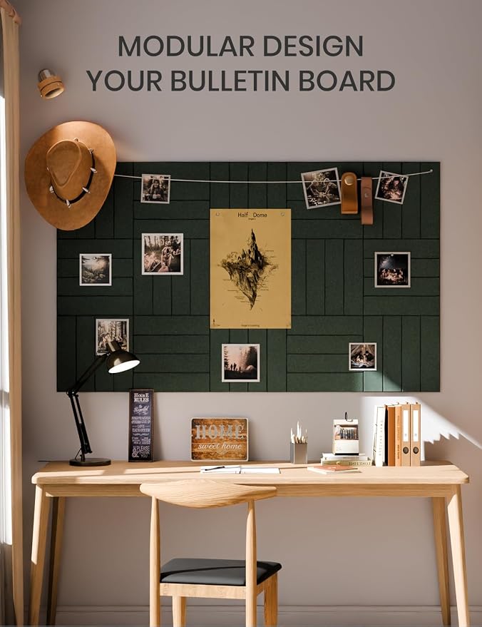 Fluxynara 36" x 24" Large Felt Bulletin Board, Pine Green | 6 Pack Cork Board Alternative with 30 Safe Adhesive Tabs, Felt Pin Boards for Wall Decor, Home, Office, Classroom, Dorm - Image 6