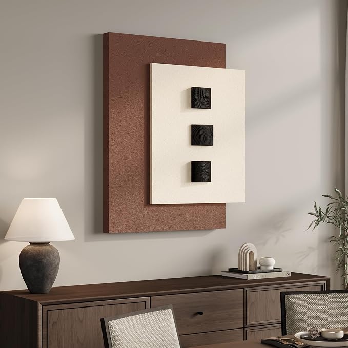 Cuspin Modern Minimalist 3D Wood Wall Art for Living Room, 28x36 In | Beige brown textured wall art, Artworks with wooden blocks, Bedroom dining room hallway office wall decor - Image 4