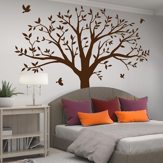 Giant Family Tree Wall Decals Photo Tree Wall Decals with Birds Wall Stickers for Living Room Nursery Bedroom Decoration (Coffee Brown) - Image 3