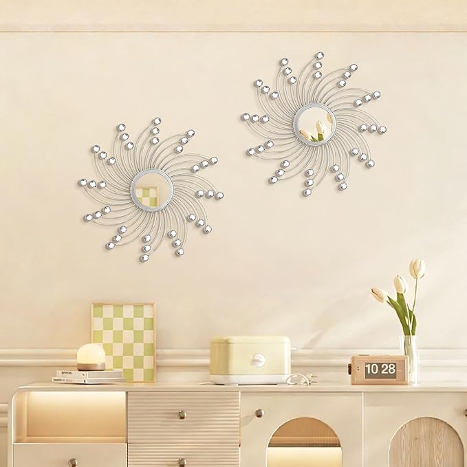 2 Pack Metal Mirrors for Wall Boho Sunburst Wall Mirror Home Decor Modern Decorative Wall Art for Bedroom Living Room Entryway by Unknown