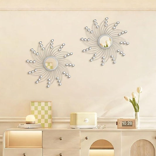 2 Pack Metal Mirrors for Wall Boho Sunburst Wall Mirror Home Decor Modern Decorative Wall Art for Bedroom Living Room Entryway by Unknown
