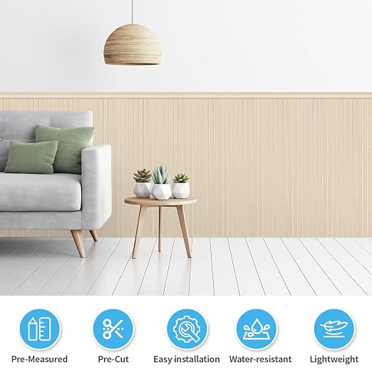 Art3d Beadboard Wainscoting Wall Panel Kit, 37.8 x 9.84 Inch, White Ash | 12-Piece Panels + 4 Edge Trims, 31 Sq.Ft. Coverage, Lightweight, Water-Resistant, Easy to Trim, for Living Room, Bedroom - Image 5