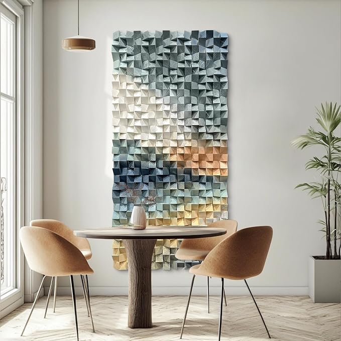 LIUZEYUE Large Abstract Wood Wall Art Featuring Large-Scale Pine Relief | textured pine wall art; smoky navy and sand, deep carved texture; corporate reception blank-wall focal point; 35.4 x 70.9 in by Unknown
