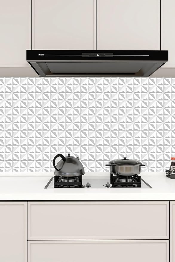 3D Flat Visual Effect Wallpaper Peel and Stick 23.6"x196.8" White Diamond Wallpaper Self-Adhesive Removable Wallpaper Effect Contact Paper Grey White - Image 4