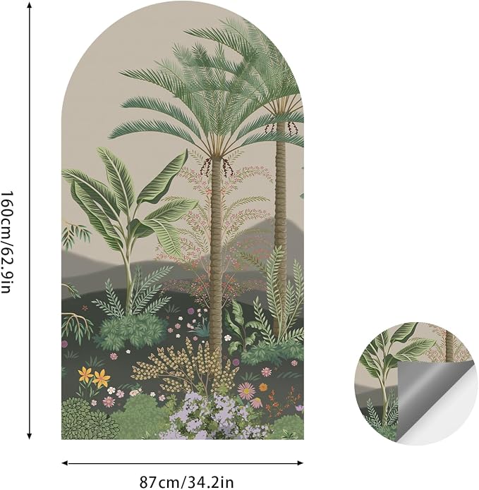 Large Jungle Green Tropical Arch Wall Decals Peel and Stick 63"x 34.2" | Botanical Tropical Landscape Wall Sticker Earth Tones Woodland Wall Decal Accent Bed Art Decor for Bedroom Living Room - Image 2