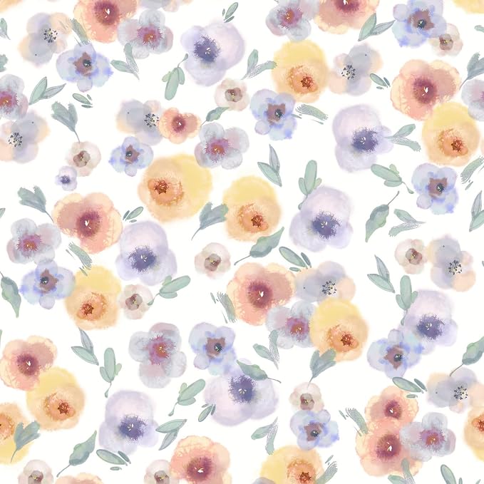 Orange Watercolor Floral Peel and Stick Wallpaper, 17.3" x 472" Soft Pastel Flower Removable Vinyl Wallpaper, Waterproof Self-Adhesive Vintage Floral Contact Paper for Nursery Bedroom Cabinets by SOONAFTER