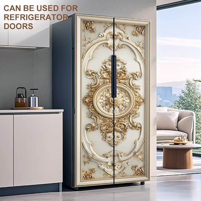 Baroque Door Mural, Gold Ornamental Medallion Door Cover | Waterproof PVC, 30.3" W x 78.7" L; gold baroque design for entryway, bedroom, living room or office doors. - Image 7