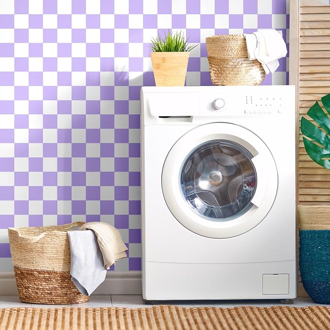 Drydiet Purple Checkered Peel and Stick Wallpaper 15.75'' X 197" | Plaid Funky Checkered Contact Paper, Waterproof Contact Wallpaper, Vintage Gingham Decor for Room Bathroom Cabinet, Trendy - Image 6