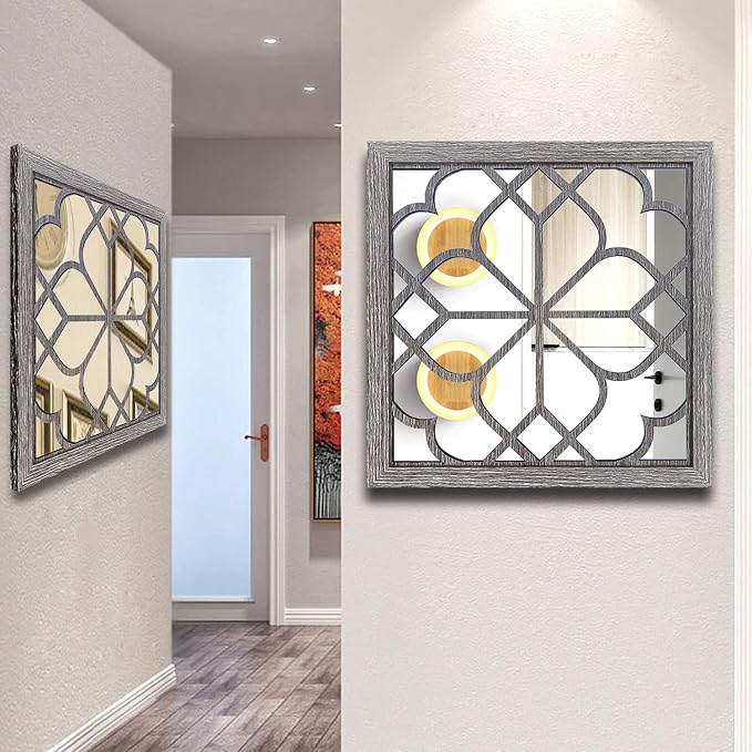 Wocred 2 PCS Square Wall Mirror,Gorgeous Rustic Farmhouse Accent Mirror,Barn Wood Color Entry Mirror for Bathroom Renovation,Bedrooms,Living Rooms and More(20”x20”) - Image 5