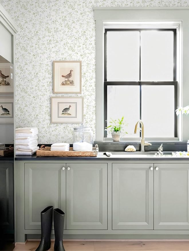 Peel and Stick Wallpaper for Nursery Green Cherry Blossom Waterproof | 78.7"×17.3" Green Floral Watercolor Wallpaper Gentle Accent Wall Decor with Grid Lines for Bedroom Vinyl Self-adhesive - Image 8