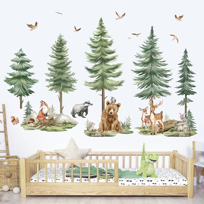 wondever Mountain Tree Wall Decals Forest Animals Bear Deer Wall Stickers | Peel and Stick, Removable, Wall Art Decals, Wall Decoration, Kids Room, Bedroom Baby Nursery Playroom Decor - Image 3