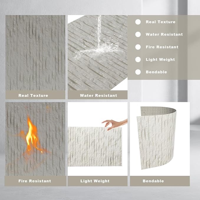 3D Wall Panels - 4PCS 47.2"x23.6" Faux Stone Wall Covering - MCM Modified Clay Material for Home Art, Accent Brick, Modern Exterior/Interior Decoration, Covering 31 sq.ft Texture White - Image 7