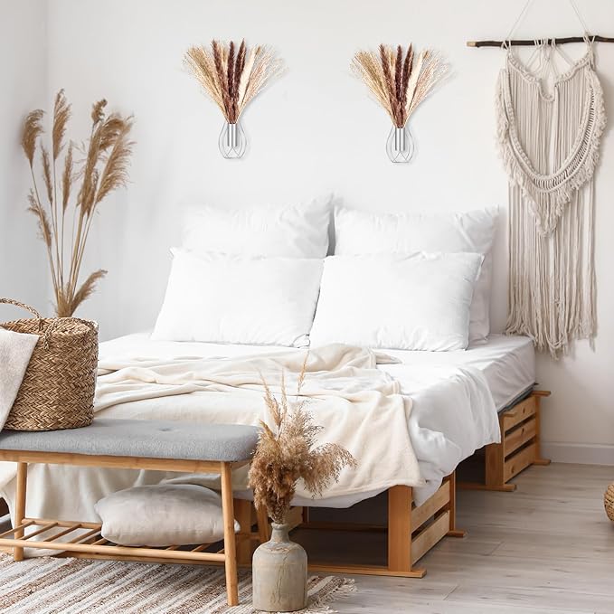 Otoolling Boho Wall Decor Set of 2 – Metal Hanging Wall Art with Faux Pampas or Eucalyptus,Minimalist Bohemian Accent for Living Room, Bedroom, Entryway(Silver,Pampas) - Image 6