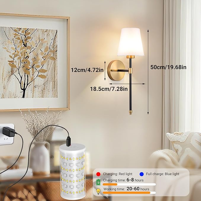 Nekhung Battery Operated Wall Sconces Set of 2, Wireless Wall Light with 10000mAh RGB Dimmable Magnetic Bulb, Rechargeable Wall Sconce with Remote Control for Bedroom Living Room - Image 7