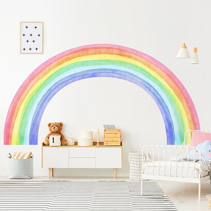 83"x43" Large Rainbow Wall Stickers, Mural Watercolor Half Rainbow Wall Decals Peel and Stick Vinyl Wall Art Decor for Girls Bedroom Kids Nursery Living Room Playroom Toddler by Supzone