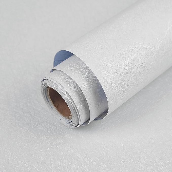 White Textured Wallpaper Peel and Stick Silk Embossed Vinyl Contact Paper | 15.7" x 787.4" Removable Wrap Paper for Cabinet - New Environmentally Friendly Upgrade Wall Paper for Cabinets Shelves by Abyssaly