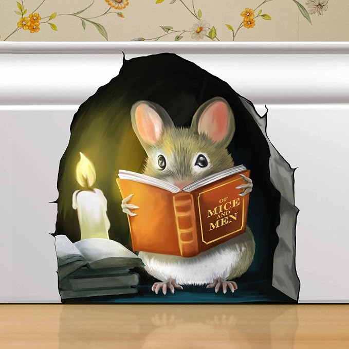Mouse Reading Book, Wall Decor Sticker Decal, Kids Room, Classroom, Home, Bedroom, Bookcase, Book Lover, of Mice and Men, Children, Adorable, (Mouse Reading Book) by Micesterpiece