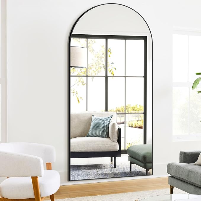 Arched Full Length Mirror, 75"x35" Standing Body Mirror for Wall, Black - Image 5