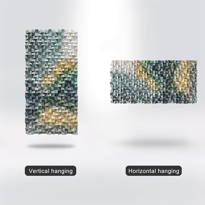 LIUZEYUE Faceted Geometric Mosaic, Dimensional Wood Wall Art, Wooden Decor | wood wall decor; muted green and sand, light-responsive relief; hotel guest suite statement wall; 27.6 x 55.1 in - Image 5