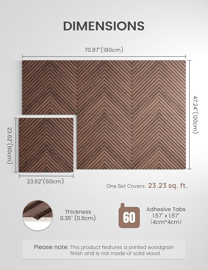 Fluxynara 6-Pack Large Felt Bulletin Board, Walnut Pyramid | 70.87" x 47.24" Cork Board Alternative, Acoustic Wall Panels with 60 Adhesive Tabs for Recording Studios and Home Offices - Image 2