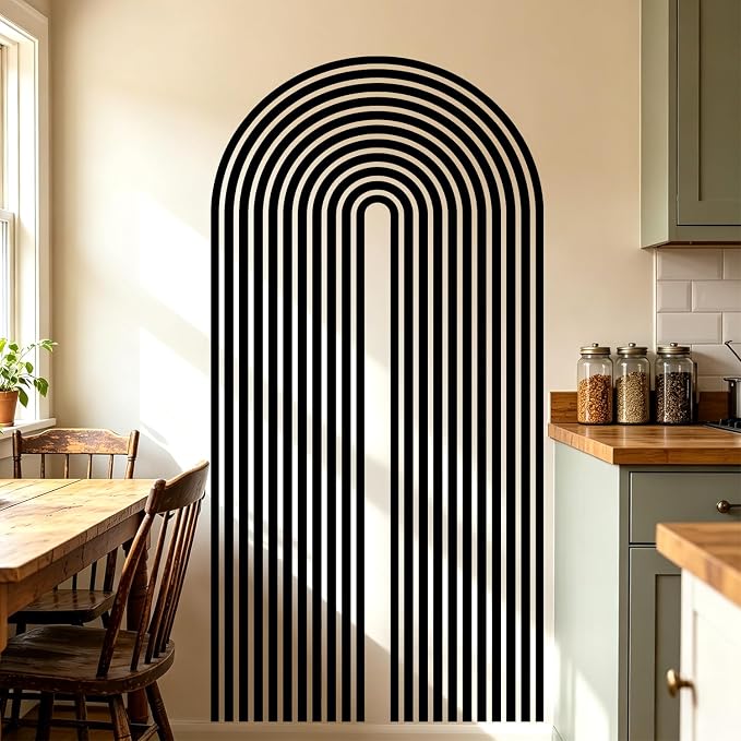 Black Geometric Arch Line Wall Decals, Minimalist Boho Wall Stickers | Boho mid-century black line arch peel and stick wall decor, removable vinyl wall art mural decoration for living room bedroom - Image 5