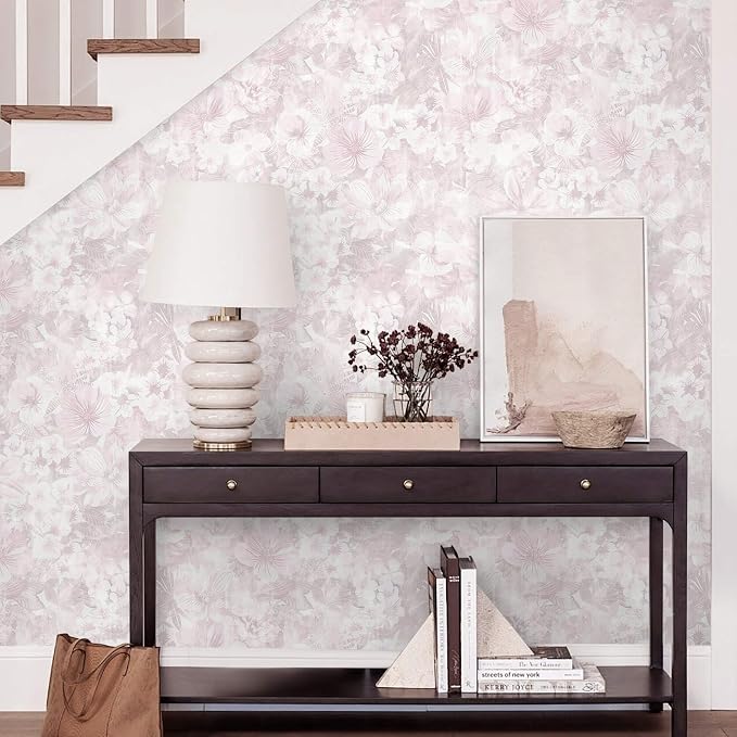 Heroad 17.3inx32.8ft Pink Peel and Stick Wallpaper Floral Contact Paper Vintage Wall Paper Self-Adhesive Removable Wallpaper for Cabinets Drawers Bedroom Mural Wall Decor Vinyl Roll - Image 5