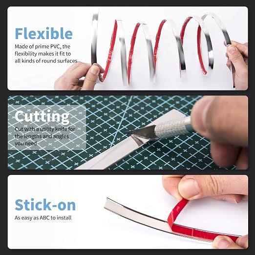 Art3d 30 ft Peel and Stick Flexible Vinyl Molding Trim, Stainless Steel - Image 4