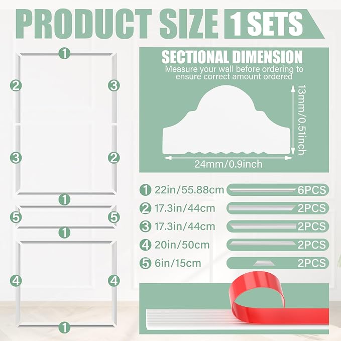 Colingmill 1 Set Peel and Stick Door Moulding, Basic, 22"x35"+22"x6"+22"x20" - Image 3