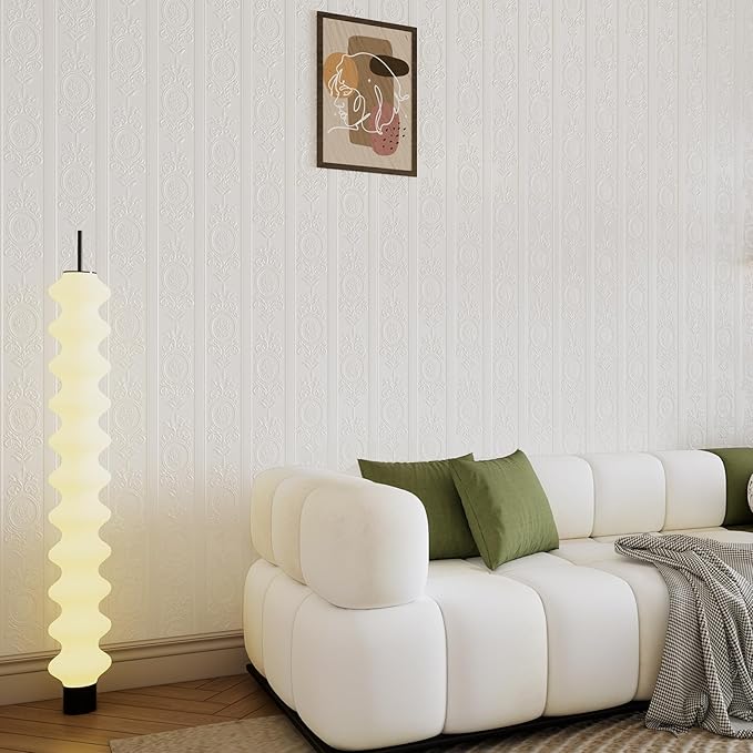 JiffDiff White 3D Embossed Textured Peel Stick Wallpaper 17.3"x1200" | Removable Renter Friendly Contact Paper, Waterproof Self Adhesive Wallpaper for Bedroom, Bathroom, Decor,144 sq. - Image 3