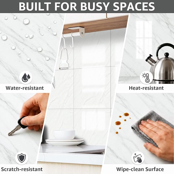 WADILE 20PC Waterproof Peel and Stick Wall Panels 11.8 x 11.8 Earl White | Marble look, Self adhesive, PVC Panels, Lightweight Foam Wall Panels, Bathroom, Kitchen, Not Real Tile - Image 5