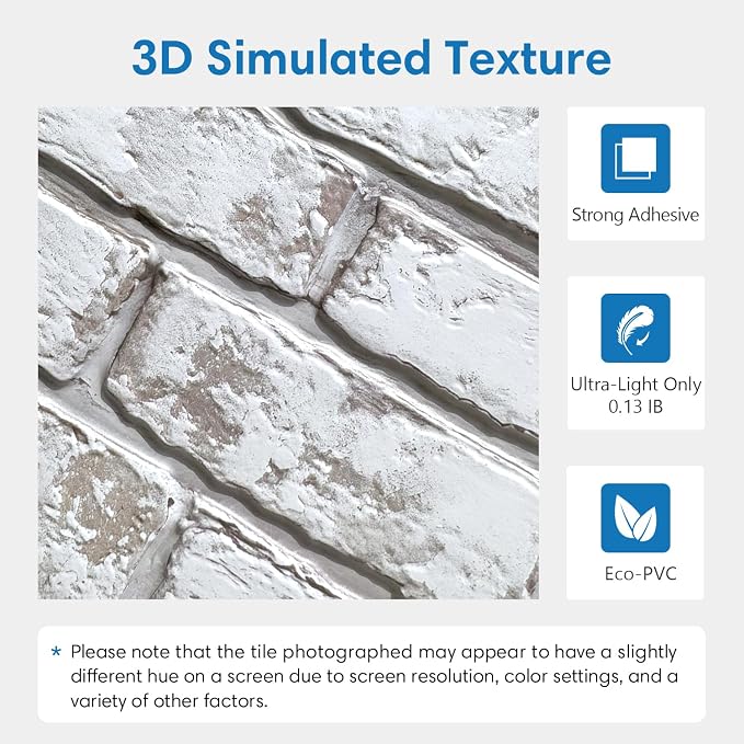COMSTICKC 3D Peel and Stick Faux Brick Wall Panels for Quick DIY Wall Decor | Retro Gray White, 10 Pcs 11.8" x 11.8", Not Real Brick, Small Size Brick, Thin PVC Decorative Wall Sticker, Cover 9.7 sq ft - Image 3
