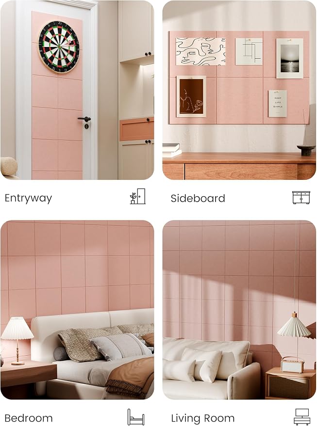 Bumusty 36"x 24" Large Felt Bulletin Board Tiles, Pink | 6-Pack Cork Board Alternative, Wall Decor, 30 Pushpins, 30 Adhesive Tabs, Vision Board, Office, Classroom, Home, Dorm - Image 6