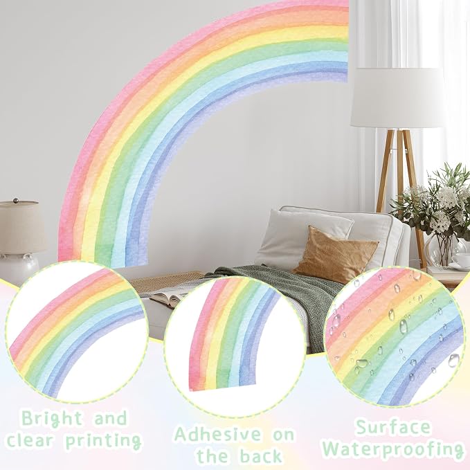 17.7×63 Inch Rainbow Wall Decal Watercolor Mural Rainbow Modern Vinyl Peel and Stick Sticker Removable for Classroom Living Room Bedroom Playroom Decor - Image 3