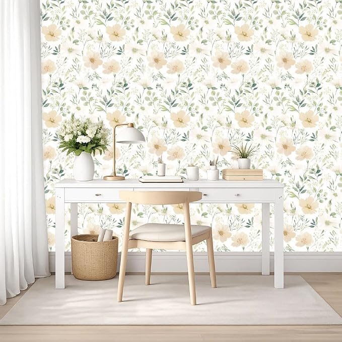 Floral Peel and Stick Wallpaper 17.7in x 393.7in | Watercolor flower removable self adhesive design for cottagecore bedroom accent walls - Image 8