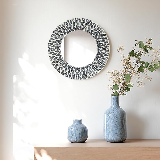 Mother of Pearl Wall Mirror Decor for Hallway Gallery,Black White - Image 8