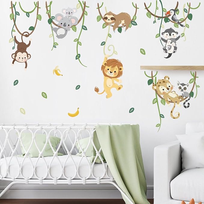 decalmile Jungle Animals Climbing Tree Lion Monkey Wall Decals Stickers by decalmile