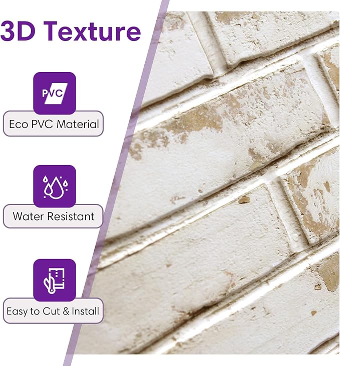 3D Peel and Stick Faux Brick Wall Panels 15.7" x 11.8" 10-Pack | Light Brown, Brick-Look Textured Sticker, Thin Lightweight PVC Self Adhesive Wall Tiles for Interior Decor, Cover 12.9 sq ft - Image 3