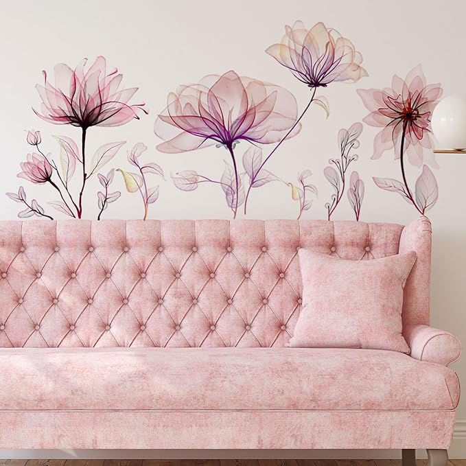 Watercolor Flowers Wall Decals - Removable Vinyl Peel & Stick Floral Wall Art for Girls Boys Nursery Bedroom Living Room Decor - Image 4