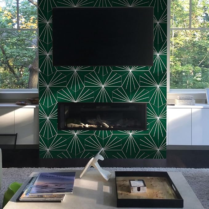 AULIGET Flower Vintage Hexagon Tile Peel and Stick Backsplash, 6"x7" Self Adhesive Wall Tiles in Green (Pack of 45) - Image 4