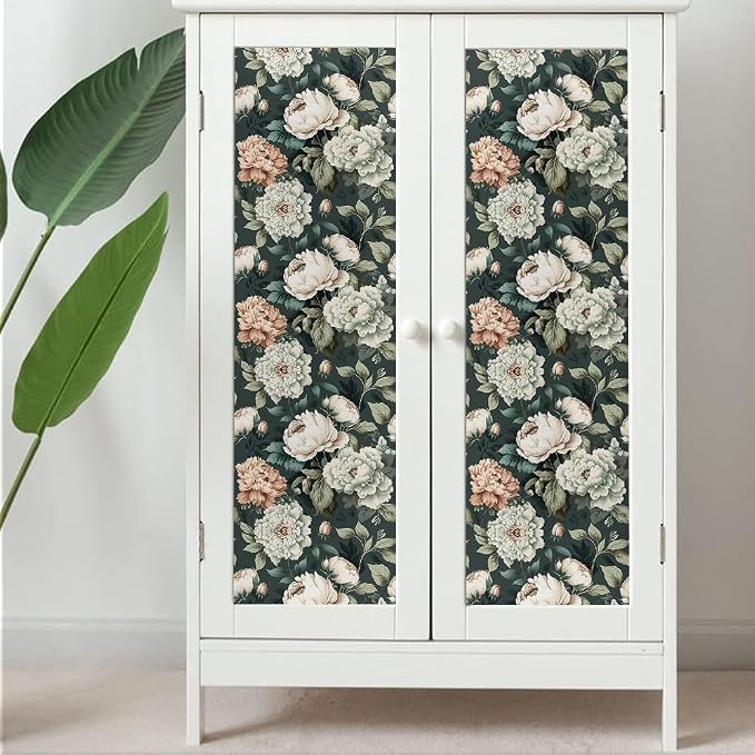 Dark Green White Peonies Vintage Floral Peel and Stick Wallpaper Wall Decor Self Adhesive Wall Paper Stick on Easy Peel Off Contact for Renter Apartment - Image 5