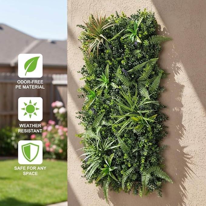 Artificial Greenery Grass Wall Panels Backdrop, 40" x 20" Green Wall Decor | UV Resistant, Realistic Fake Plant Wall, Green 3D Leaves Wall for Balcony Garden, Indoor Outdoor Privacy Screen Fence - Image 3