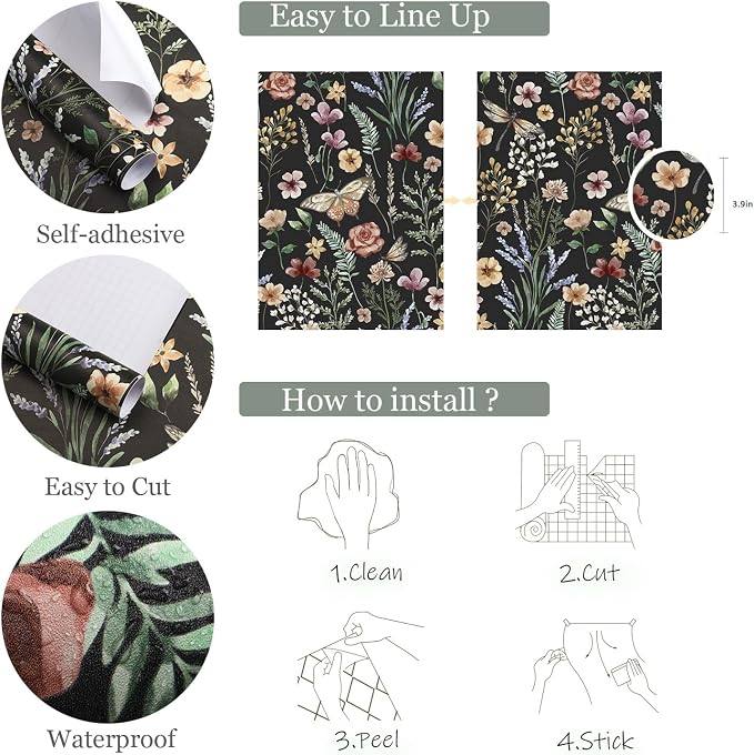 Orainege Vintage Floral Wallpaper Peel and Stick Wallpaper Boho Removable | 16.9in x 118.1in Floral Contact Paper Self Adhesive Wall Paper for Bedroom Cabinets Decor - Image 6