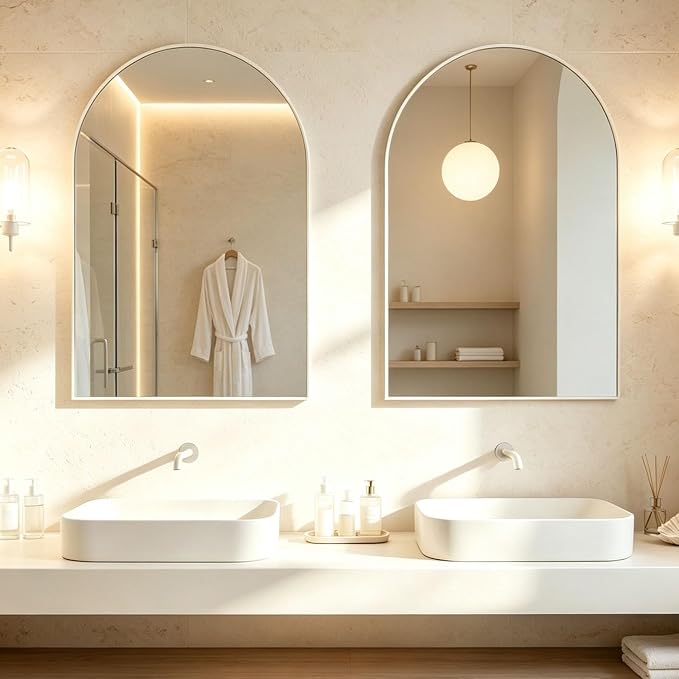 Wall Mounted Mirror, Arched Wall Mirror for Bathroom, 2 Pieces 24"x36" Arch Bathroom Mirror with Metal Frame, White Vanity Mirror Decor for Mantle, Bedroom, Entryway, Living Room - Image 6