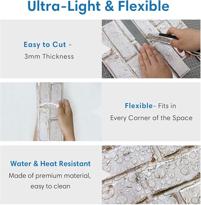 COMSTICKC 3D Faux Brick Wall Panels Peel and Stick, 10 Pcs 11.8" x 11.8" | Retro Yellow and White, Not Real Brick, Small Size, PVC Brick Wall Sticker Covering Wallpaper for Quick DIY, Cover 9.7 sq ft - Image 4