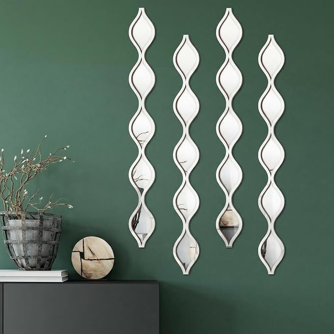 Qunclay 4 Pcs Teardrop Mirror Wall Art Decorative Mirror Wall Decor, Silver by Qunclay
