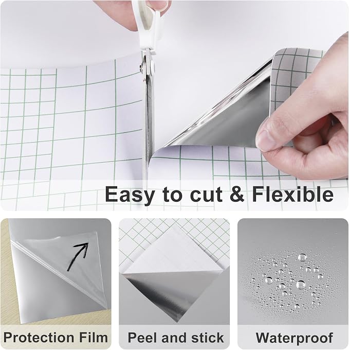 Mirror Stickers for Wall Flexible Silver Mirror Wallpaper Peel and Stick - Image 7