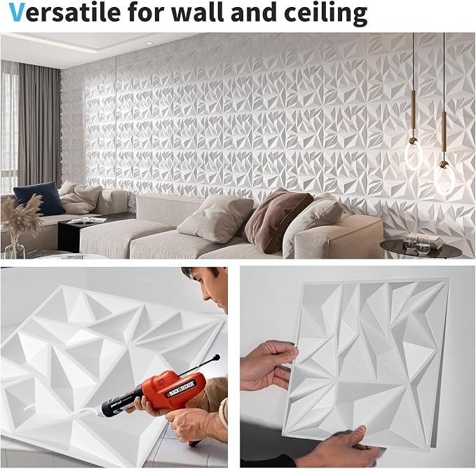 Art3d 33-Pack Modern Diamond Textured 3D Wall Panels, 12 x 12 in, White | Light PVC, Waterproof, Scratch Proof, Decorative Wall, Ideal for Home, Office & Commercial Spaces - Image 5