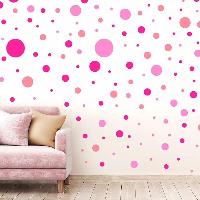 Zonon 264 Pcs Pink Polka Dot Wall Decals, Circle Vinyl Peel and Stick | Removable Stickers for Nursery Bedroom Playroom Classroom, Colorful Circle Design, Easy Apply and Reposition, Safe Vinyl by Zonon