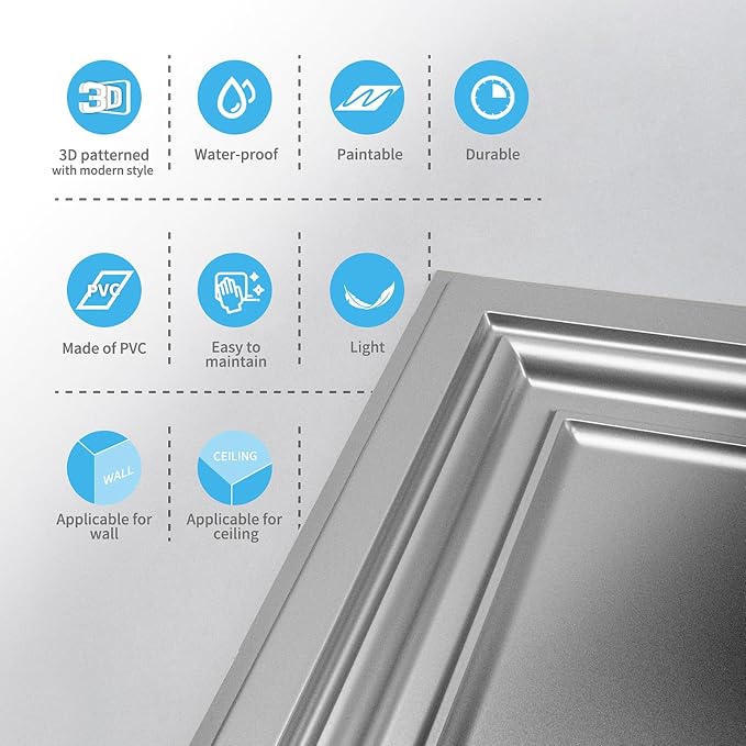 Art3d PVC Ceiling Tiles, 3D Plastic Sheet in White, 2 x 2 ft, 24-Pack | Lightweight, Waterproof, No Sag and Breakage, Compatible with Grid System, Perfect for Basement, Kitchen - Image 7