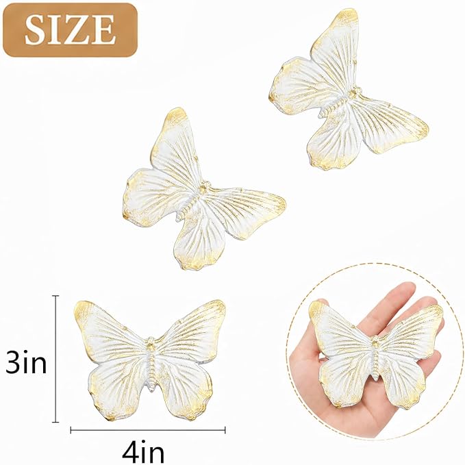 GUSFREUD 3D Butterfly Wall Decor Set – Resin Wall Decor for Living Room, Bedroom, Bathroom, Dining Room, Outdoor and Gallery Walls - Ivory Gold - Set of 3 - Image 3